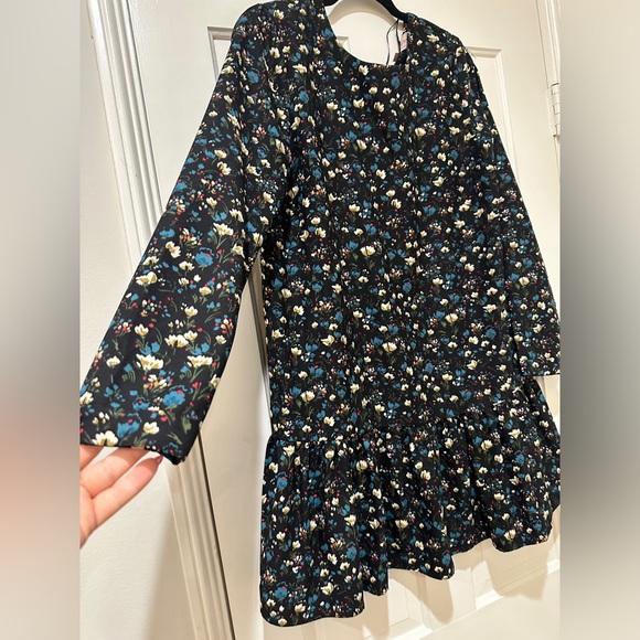 Philosophy black floral print long sleeve back bow ribbon mini flare dress - Picture 8 of 15